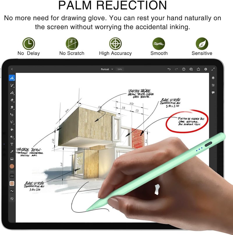 HATOKU Pen for iPad 2018-2025, 15 Mins Fast Charging Pencil 1st Gen with Tilt & Palm Rejection Compatible with iPad Air 3/4/5/M2/M3, iPad mini 5/6/7, iPad 6/7/8/9/10/11, iPad Pro 11/12.9"/M4 M5(Green) - Image 4